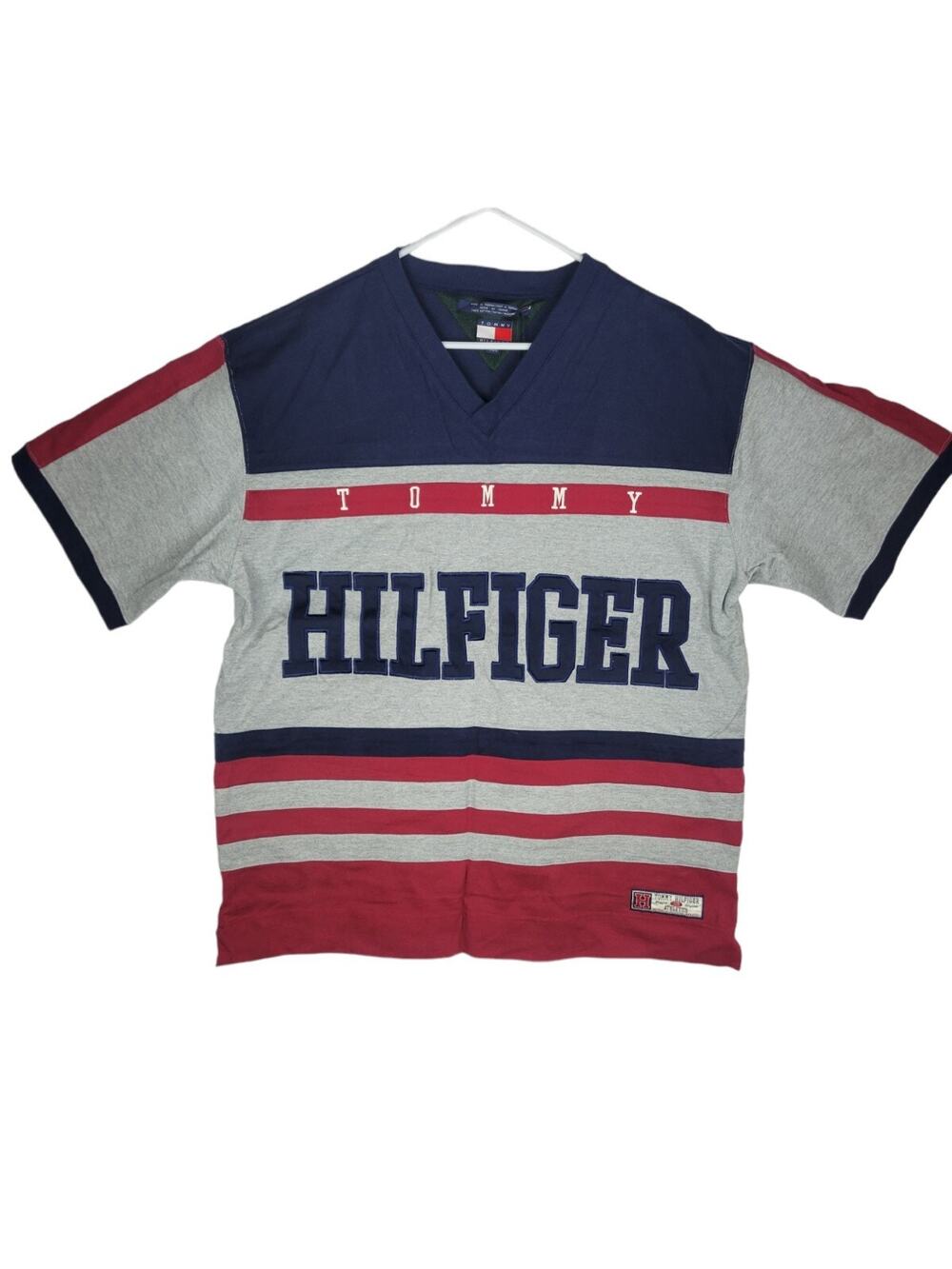 Men's 90's Tommy Hilfiger Hockey Big Logo Spell Out Jersey T Shirt Vtg Large L